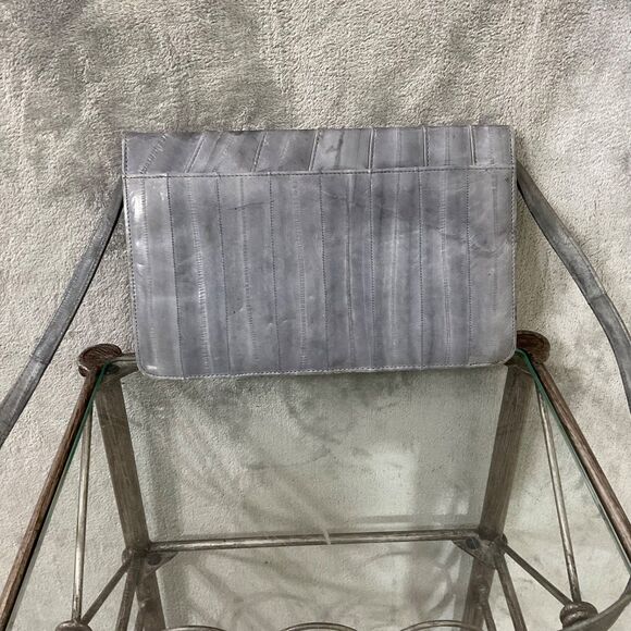 Vintage Eel Skin Leather Gray Handbag Clutch Shoulder Bag Purse removable strap - Picture 4 of 13